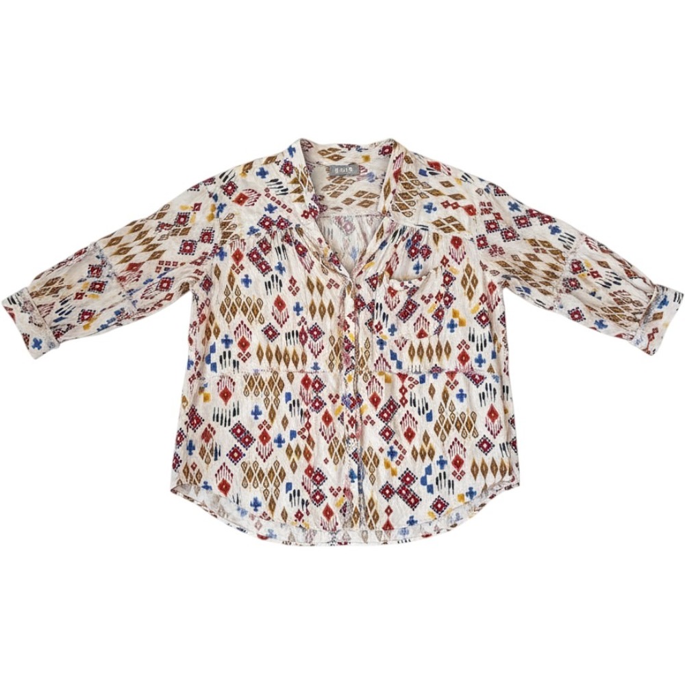 Blue B Collection S Southwestern Aztec Print Oversized Button Shirt Boho